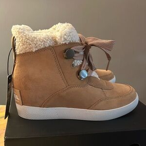 Sorel Tan Suede Sherpa-Lined Wedge Ankle Boots